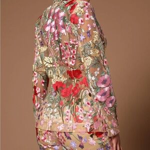 Flower Embroidered Pant Suit